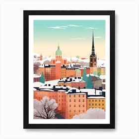 Vintage Winter Travel Illustration Stockholm Sweden 2 Art Print