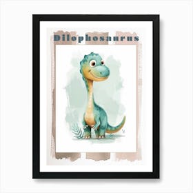 Cartoon Dilophosaurus Dinosaur Watercolour 1 Poster Art Print