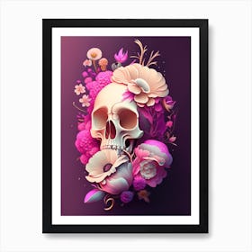 Skull With Cosmic Themes 3 Pink Vintage Floral Art Print