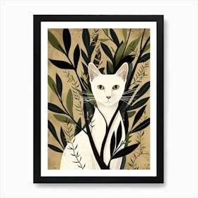 White Cat In A Tree Art Print