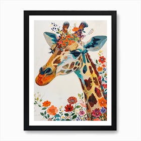 Colourful Giraffe With Flowers 3 Art Print