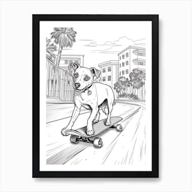 Jack Russell Terrier Dog Skateboarding Line Art 2 Art Print
