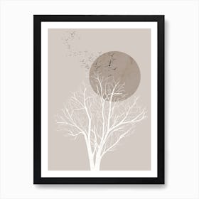 Abstract Tree with Sun and Birds Art Print