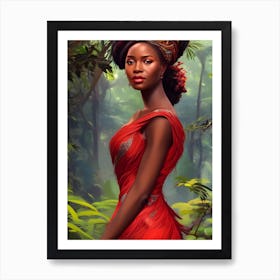 Beautiful And Proud African Woman Dressed In Red Robe Art Print