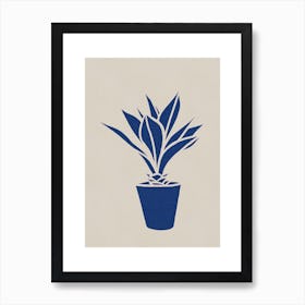 Simple blue lines house plant illustration Art Print