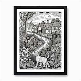 Drawing Of A Dog In Cosmic Speculation Gardens, United Kingdom In The Style Of Black And White Colouring Pages Line Art 02 Art Print
