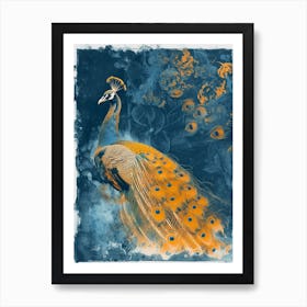 Vintage Orange & Blue Peacock In The Wild 4 Art Print