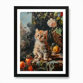 Rococo Painting Style Of Cat With Oranges Art Print
