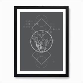 Vintage Sand Iris Botanical with Line Motif and Dot Pattern in Ghost Gray n.0412 Art Print
