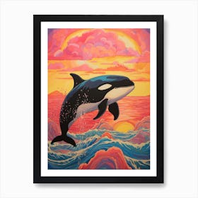 Rainbow Waves Orca Crayon Drawing 3 Art Print