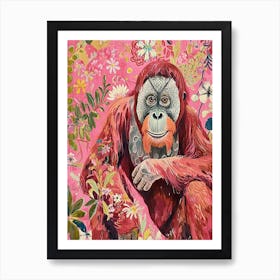 Floral Animal Painting Orangutan 2 Art Print