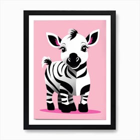 Playful foal On Solid pink Background, modern animal art, baby zebra Art Print
