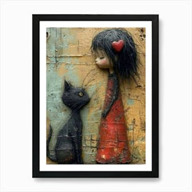 Cat And Girl Art Print