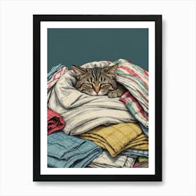 Cat In A Pile Of Clothes Canvas Print Art Print