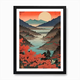 Lake Ashi, Japan Vintage Travel Art 2 Art Print
