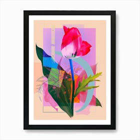 Tulip 2 Neon Flower Collage Art Print