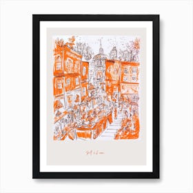 Milan Italy Orange Drawing Poster Art Print