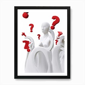 Abstract Human Concept Swirling In A Sea Of Confusion Marked By White Question Marks And Exclamation Art Print