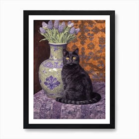 Lavender With A Cat 3 William Morris Style Art Print