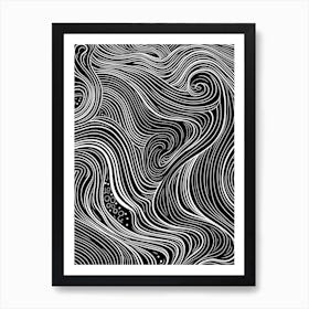 Wavy Sketch In Black And White Line Art 8 Art Print