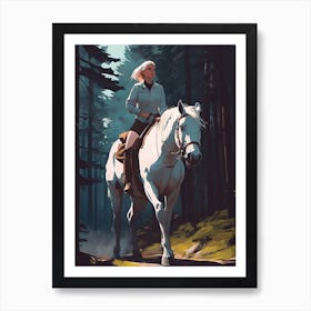 Girl On White Horse Art Print