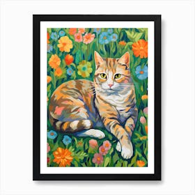 Orange Cat Chilling With Flowers Oil Painting Art Print