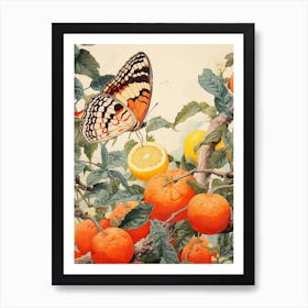 Butterfly With Fruit Japanese Style Painting 2 Art Print