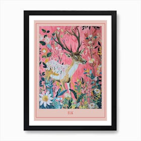 Floral Animal Painting Elk 2 Poster Art Print