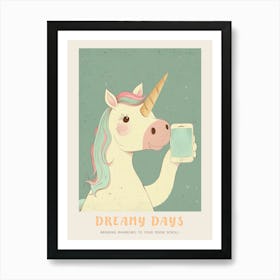 Pastel Storybook Unicorn With A Mobile Phone Poster Art Print