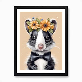 Baby Skunk Flower Crown Bowties Woodland Animal Nursery Decor (30) Art Print