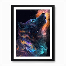 Wolf Howling in Space Art Print