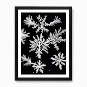 Fernlike Stellar Dendrites, Snowflakes, Black & White 2 Art Print