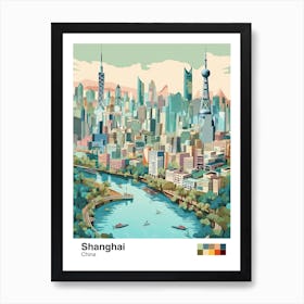 Shanghai, China, Geometric Illustration 4 Poster Art Print