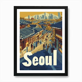 Aihrgdesign A 1970s Inspired Travel Poster For Seoul 2 Art Print