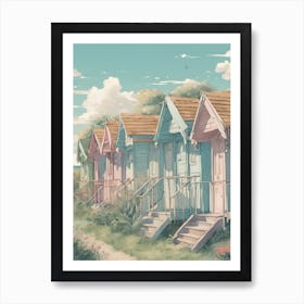 Side View Ghibli Style Fancy Beach Huts Muted Tones Art Print