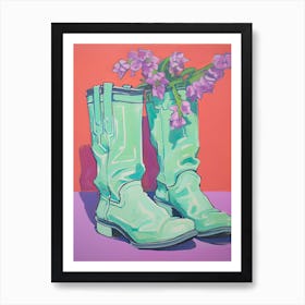 A Painting Of Cowboy Boots With Purple Lilac Flowers, Fauvist Style, Still Life 6 Art Print