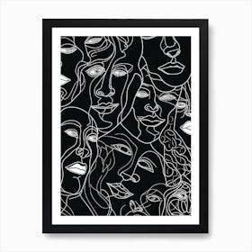 Faces In Black And White Line Art 1 Art Print