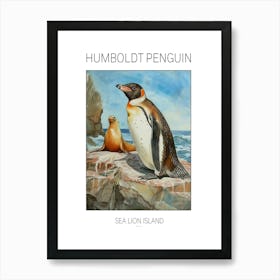 Humboldt Penguin Sea Lion Island Watercolour Painting 4 Poster Art Print