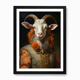 Goat With Roses Art Print