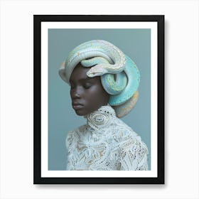 "Woman with Snake: Surreal Fashion Portrait" Art Print