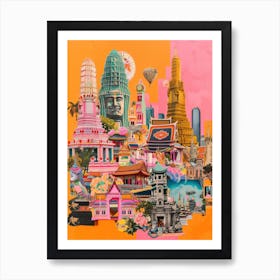 Bangkok   Retro Collage Style 3 Art Print