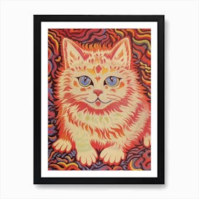 Louis Wain, Kaleidoscope Cat Pink And Orange 4 Art Print
