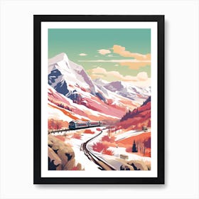 Vintage Winter Travel Illustration Snowdonia National Park United Kingdom 3 Art Print