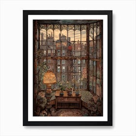 A Window View Of New York In The Style Of Art Nouveau 3 Art Print