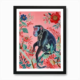 Floral Animal Painting Baboon 4 Art Print