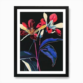 Neon Flowers On Black Cyclamen 1 Art Print