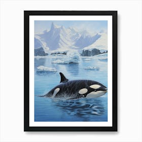 Realistic Orca Whale Swimming With Icy Background Art Print