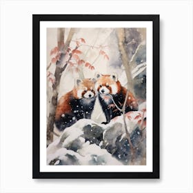 Winter Watercolour Red Panda 4 Art Print