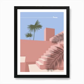 Palm Trees And Stairs. Boho travel art. Morocco poster — boho travel poster Art Print