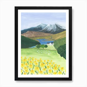 Mount Snowdon with Daffodils Art Print